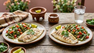 Ensalada de nopales con pescado a la plancha